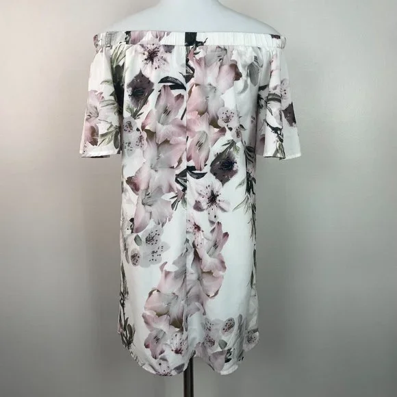 Lulus Shift Dress Small Ivory Floral Off-the-Shoulder Short Sleeve Women's - Picture 8 of 14